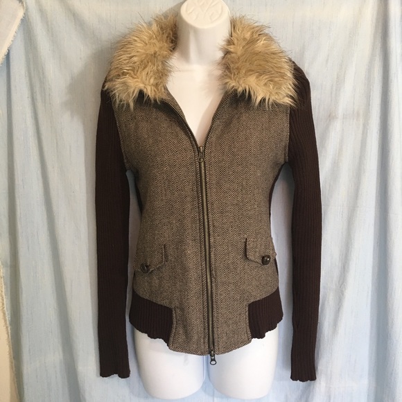 JJ Basics Jackets & Blazers - JJ Basics Faux Fur Tweed/Knit Fashion Jacket Jr Lg